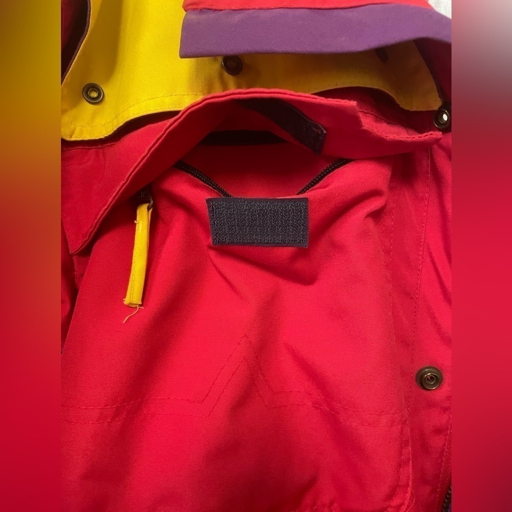Vintage 90s SOS Colorblock Ski Jacket Red Yellow Thinsulate Men's S - Picture 5 of 9